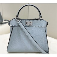Fendi iconic Peekaboo Mini Bag Light blue Selleria with 220 hand-sewn topstitches 2024