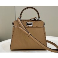 Fendi iconic Peekaboo Mini Bag Beige Selleria with 220 hand-sewn topstitches 2024