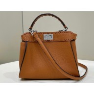 Fendi iconic Peekaboo Mini Bag Brown Selleria with 220 hand-sewn topstitches 2024