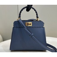Fendi iconic Peekaboo Mini Bag blue Selleria with 220 hand-sewn topstitches 2024