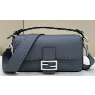 Fendi Medium Baguette Bag Gray Selleria with 612 hand-sewn topstitches 2024