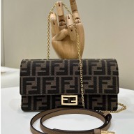 Fendi Continental Wallet With Chain Bag FF fabric Brown 2024