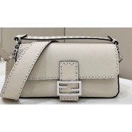 Fendi Medium Baguette Bag White Selleria with 612 hand-sewn topstitches 2024