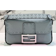 Fendi Mini Baguette Bag Light Blue Selleria with 309 hand-sewn topstitches 2024