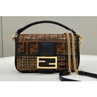 Fendi Mini Baguette Bag Brown FF jacquard fabric with sequins 2024