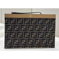 Fendi Medium Flat Pouch Bag FF fabric Brown 2024