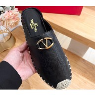Valentino The Bold Edition Vlogo Grainy Calfskin Espadrilles Mules Black 2024