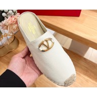 Valentino The Bold Edition Vlogo Grainy Calfskin Espadrilles Mules White 2024