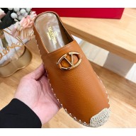 Valentino The Bold Edition Vlogo Grainy Calfskin Espadrilles Mules Brown 2024