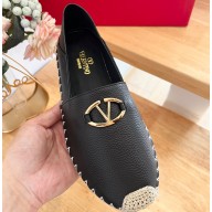Valentino The Bold Edition Vlogo Grainy Calfskin Espadrilles Black 2024