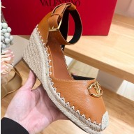 Valentino The Bold Edition Vlogo Grainy Calfskin Wedge Espadrilles Brown 2024