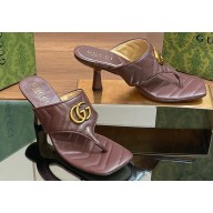 Gucci Heel 5.5cm Women's Double G thong slide sandals 776995 Coffee 2024