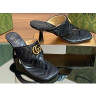 Gucci Heel 5.5cm Women's Double G thong slide sandals 776995 Black 2024