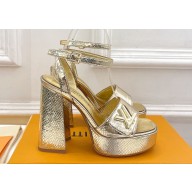 Louis Vuitton Heel 12cm Platform 3.5 Shake Sandals Python Pattern Gold 2024