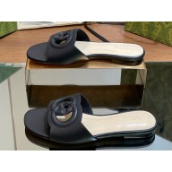 Gucci Women's Interlocking G cut-out slide sandals 694451 Black 2024