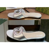 Gucci Women's Interlocking G cut-out slide sandals 694451 Silver 2024