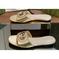 Gucci Women's Interlocking G cut-out slide sandals 694451 Gold 2024