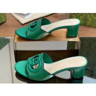 Gucci Heel 5.5cm Women's Interlocking G cut-out slide sandals 782413 Green 2024