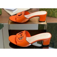 Gucci Heel 5.5cm Women's Interlocking G cut-out slide sandals 782413 Orange 2024
