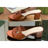 Gucci Heel 5.5cm Women's Interlocking G cut-out slide sandals 782413 Brown 2024