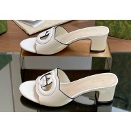 Gucci Heel 5.5cm Women's Interlocking G cut-out slide sandals 782413 White 2024