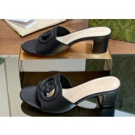 Gucci Heel 5.5cm Women's Interlocking G cut-out slide sandals 782413 Black 2024