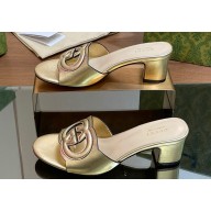 Gucci Heel 5.5cm Women's Interlocking G cut-out slide sandals 782413 Gold 2024
