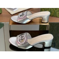 Gucci Heel 5.5cm Women's Interlocking G cut-out slide sandals 782413 Silver 2024