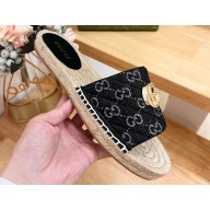 Gucci Women's GG matelassé espadrille sandals 620120 GG Denim Black 2024