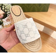 Gucci Women's slide espadrille with GG crystals 772146 in Denim White 2024