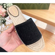 Gucci Women's slide espadrille with GG crystals 772146 in Denim Black 2024