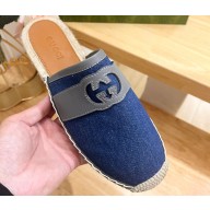Gucci Women/Men Interlocking G slide espadrille 777366 in Canvas Blue 2024