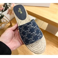 Celine Les Espadrilles Slides In Triomphe Stamped Denim Blue 2024