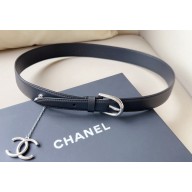 Chanel Metal CC Logo calfskin belt Black/Silver 2024