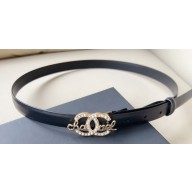 Chanel Width 2cm calfskin belt Black with Crystal and Pearl CC Logo Buckle 2024