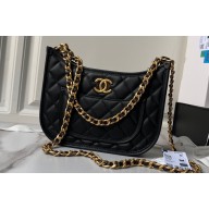 Chanel Calfskin & Gold-Tone Metal Hobo Handbag AS4666 Black 2024