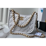 Chanel Calfskin & Gold-Tone Metal Hobo Handbag AS4666 White 2024