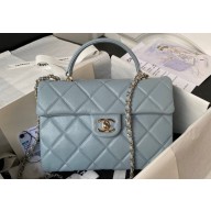Chanel Grained Calfskin & Gold-Tone Metal Flap Bag with Top Handle AS4712 Light Blue 2024