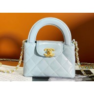 Chanel Shiny Aged Calfskin & Gold-Tone Metal Clutch with Chain Bag AP3435 Pale Green 2024
