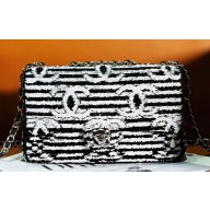 Chanel Sequins & Silver-Tone Metal Small Flap Bag AS4561 Black & White 2024