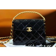 Chanel Patent Calfskin & Gold-Tone Metal Mini Flap Bag with Top Handle AS4472 Black 2024