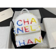 Chanel Sequins & Silver-Tone Metal Mini Backpack Bag AS4662 White, Yellow, Pink & Blue 2024