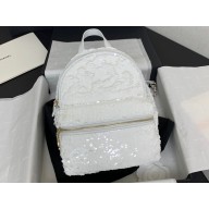 Chanel Sequins & Silver-Tone Metal Mini Backpack Bag AS4662 White 2024