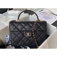 Chanel Grained Calfskin & Gold-Tone Metal Flap Bag with Top Handle AS4712 Black 2024