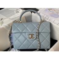 Chanel Grained Calfskin & Gold-Tone Metal Small Flap Bag with Top Handle AS4711 Light Blue 2024