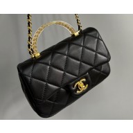 Chanel Lambskin, Resin & Gold-Tone Metal Mini Flap Bag with Top Handle AS4847 Black 2024