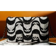Chanel Sequins Medium Classic Flap Bag Black & White 2024