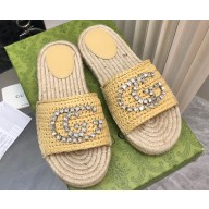 Gucci Women's Interlocking G with crystals espadrilles 780589 in Raffia Beige 2024