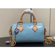 Louis Vuitton Monogram Vernis leather Nano Speedy Bag New LV Remix M83000 Sky Blue 2024