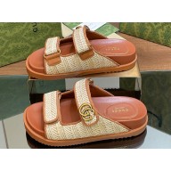 Gucci Lido Women/Men sandals with Double G 780061 in Natural raffia 2024